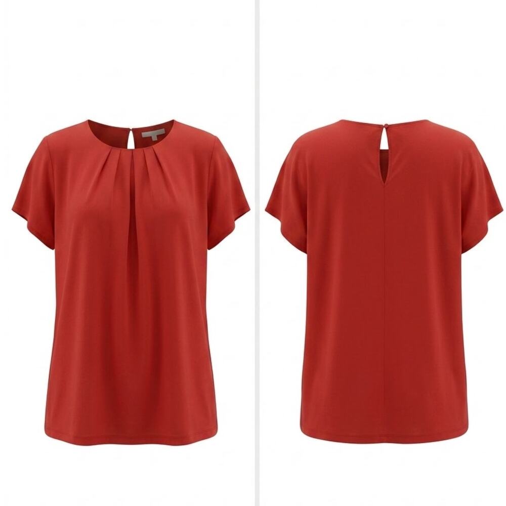 Boden Red Pleated Crew Neck Stretch Jersey Blouse Women Size 14